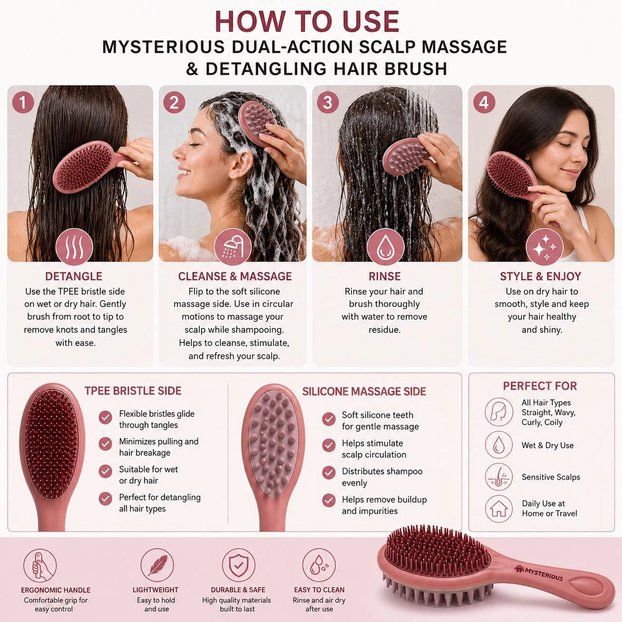 Mysterious Dual-Action Scalp Massage & Detangling Hair Brush